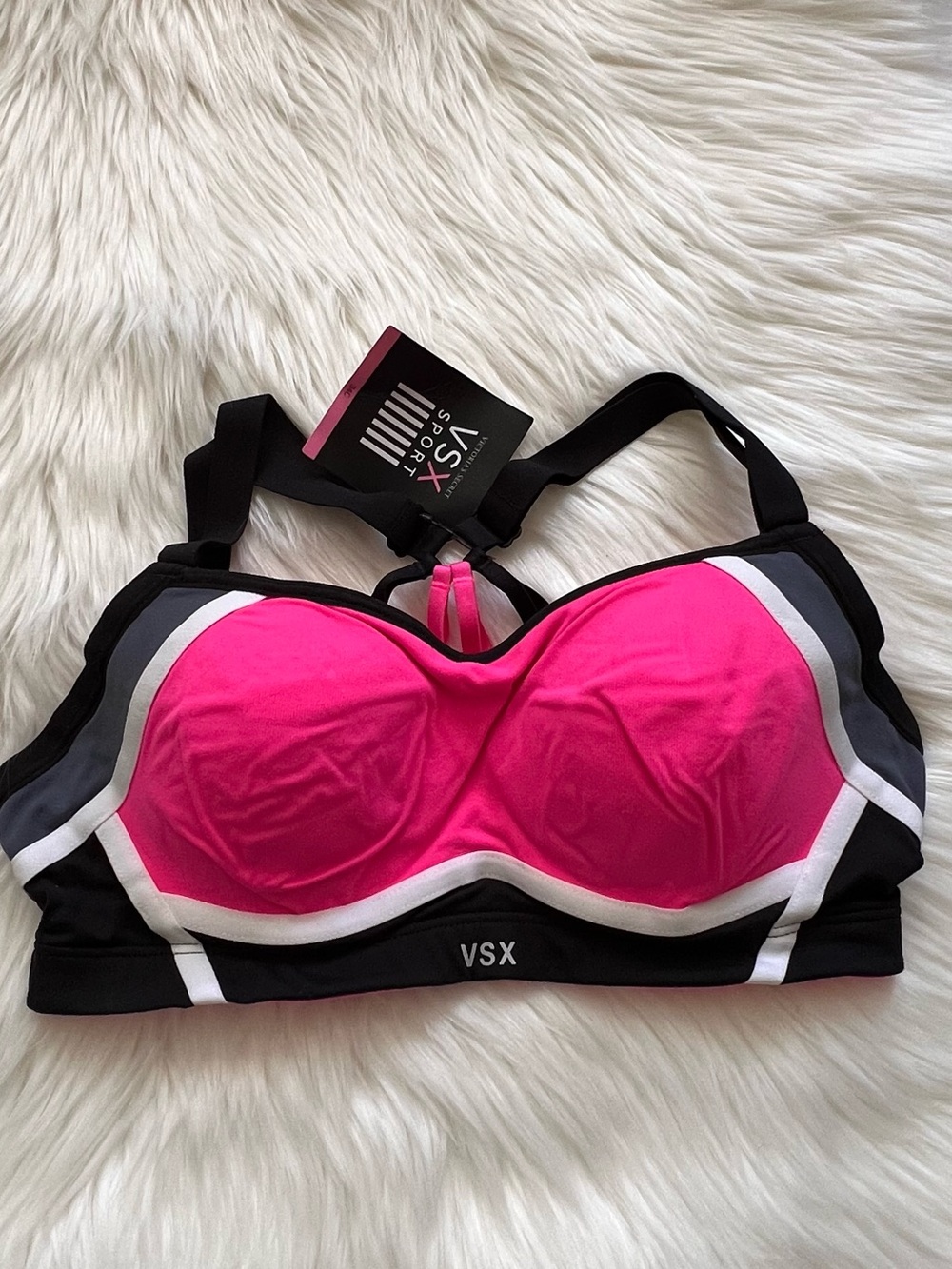 Victoria's Secret VSX Pink, Black & White Colorblock Sports Bra
